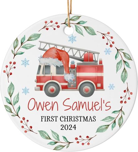 Personalized Firetruck Christmas Ornament Baby Boy My First Christmas Gift Boys Fire Engine Keepsake Fire Truck Stocking Stuffer in Saudi Arabia