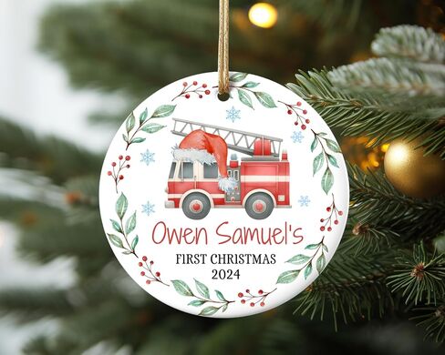 Personalized Firetruck Christmas Ornament Baby Boy My First Christmas Gift Boys Fire Engine Keepsake Fire Truck Stocking Stuffer in Saudi Arabia