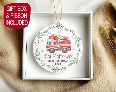 Personalized Firetruck Christmas Ornament Baby Boy My First Christmas Gift Boys Fire Engine Keepsake Fire Truck Stocking Stuffer in Saudi Arabia