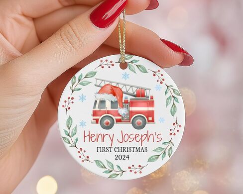 Personalized Firetruck Christmas Ornament Baby Boy My First Christmas Gift Boys Fire Engine Keepsake Fire Truck Stocking Stuffer in Saudi Arabia