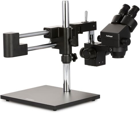 AmScope 3.5X-45X Binocular Stereo Zoom Microscope with Black Double Arm Boom Stand in Saudi Arabia