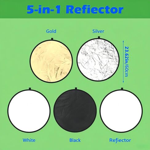 5-in-1 Photography Reflector 32"(80cm), Multi-Disc Collapsible Light Reflector with Bag - Super Portable for Studio/Macro Photography - Translucent, Silver, Gold, White and Black in Kuwait