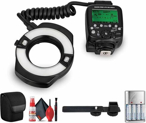 Canon MR-14EX II Macro Ring Lite Flash – TTL Autoflash, Dual Flash Tubes, LED Modeling Light, Wireless Flash Control + Flash Bracket + 4X AA with Charger + Cleaning Kit (Renewed) in Saudi Arabia