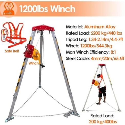 Rescue Tripod for Confined Spaces | Lifting & Fall Protection Equipment for Deep Wells | Retractable Leg Bracket with Safety Belt | Emergency Rescue Gear in Saudi Arabia