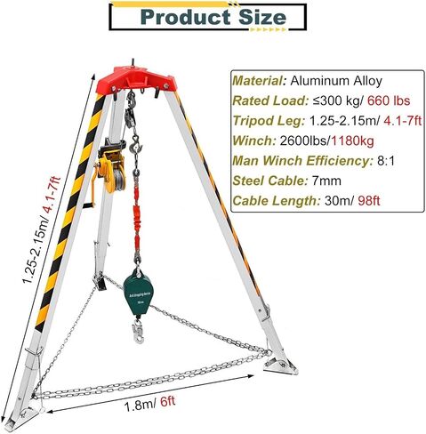 طقم ترايبود ترايبود طوارئ قابلة للتطوير 7ft للمساحة المحصورة ، و 1200/1800/2600 رطل ترايبود وإنقاذ معدات الرفع والإنقاذ. in Kuwait