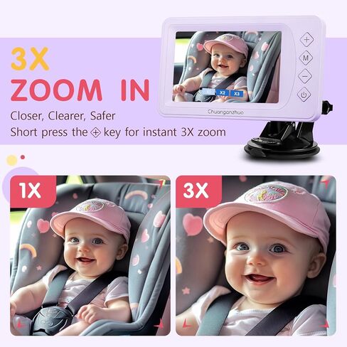 كاميرا سيارة الأطفال S100P مع رؤية ليلية فائقة ، 5 '' HD 1080p IPS شاشة Baby Car مع تكبير 3x ، المقعد الخلفي/carseat/المقعد الخلفي كاميرا USB ، وتثبيت سهلة عدم التدمير ، والسلامة للرضع والحيوانات الأليفة (5 بوصات أسود) in Kuwait