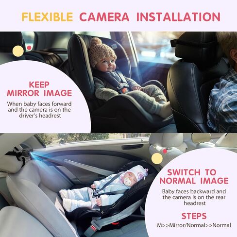 كاميرا سيارة الأطفال S100P مع رؤية ليلية فائقة ، 5 '' HD 1080p IPS شاشة Baby Car مع تكبير 3x ، المقعد الخلفي/carseat/المقعد الخلفي كاميرا USB ، وتثبيت سهلة عدم التدمير ، والسلامة للرضع والحيوانات الأليفة (5 بوصات أسود) in Kuwait