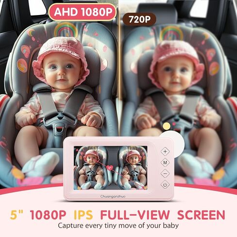 كاميرا سيارة الأطفال S100P مع رؤية ليلية فائقة ، 5 '' HD 1080p IPS شاشة Baby Car مع تكبير 3x ، المقعد الخلفي/carseat/المقعد الخلفي كاميرا USB ، وتثبيت سهلة عدم التدمير ، والسلامة للرضع والحيوانات الأليفة (5 بوصات أسود) in Kuwait
