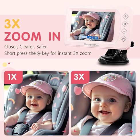 كاميرا سيارة الأطفال S100P مع رؤية ليلية فائقة ، 5 '' HD 1080p IPS شاشة Baby Car مع تكبير 3x ، المقعد الخلفي/carseat/المقعد الخلفي كاميرا USB ، وتثبيت سهلة عدم التدمير ، والسلامة للرضع والحيوانات الأليفة (5 بوصات أسود) in Kuwait