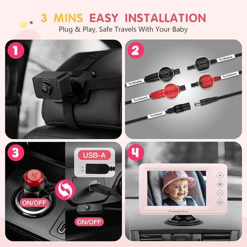 كاميرا سيارة الأطفال S100P مع رؤية ليلية فائقة ، 5 '' HD 1080p IPS شاشة Baby Car مع تكبير 3x ، المقعد الخلفي/carseat/المقعد الخلفي كاميرا USB ، وتثبيت سهلة عدم التدمير ، والسلامة للرضع والحيوانات الأليفة (5 بوصات أسود) in Kuwait