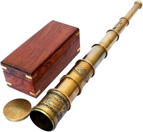 20 Inch Antique Style Brass Spyglass Scope Telescope with Wooden Box Victorian Gift in Kuwait