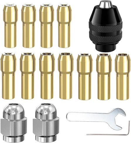 16PCS Drill Chuck Collet Set for Dremel, 0.8-3.2mm Replacement 4486 Drill Keyless Bit Chuck Shank Rotary Tool Quick Change Adapter Kit with Replacement 4485 Brass Collet Metal Nut in Kuwait