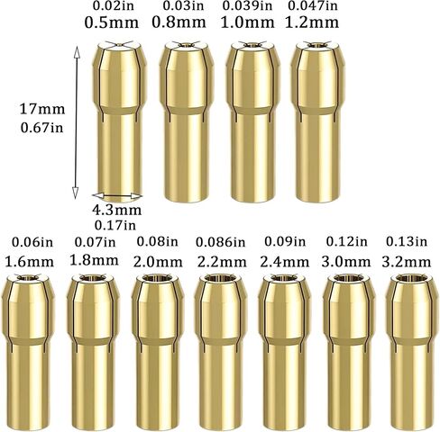 16PCS Drill Chuck Collet Set for Dremel, 0.8-3.2mm Replacement 4486 Drill Keyless Bit Chuck Shank Rotary Tool Quick Change Adapter Kit with Replacement 4485 Brass Collet Metal Nut in Kuwait