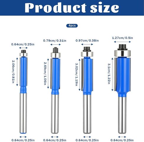 4pcs بت من أجهزة التوجيه الموجهات المستقيمة أجهزة التوجيه المهنية 1/4 بوصة سرق الخشب أدوات طحن القطع العليا التي تحمل أجهزة التوجيه تقليم ، طول القطع 13/16 "، 1-1/16" ، 1-3/16 "، 1-7/32" in Saudi Arabia