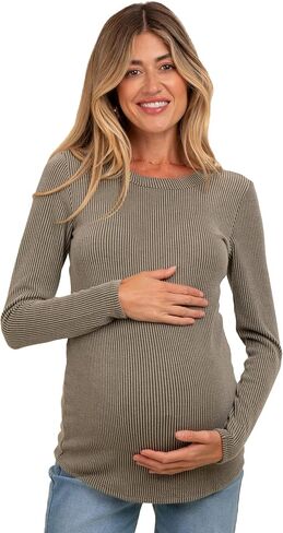 PinkBlush Ribbed Scoop Neck Long Sleeve Maternity Top in Saudi Arabia