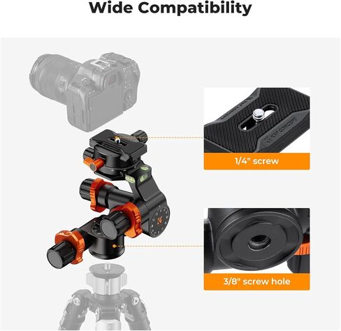 K&F Concept 3-Way Tripod Head ، millimeter micro-admustment ، leuminum alloy tripod head cumper maxuum lead of 6 kg for star اطلاع ، التصوير التجاري ، إلخ. in Kuwait