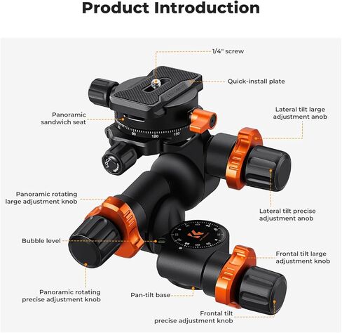 K&F Concept 3-Way Tripod Head ، millimeter micro-admustment ، leuminum alloy tripod head cumper maxuum lead of 6 kg for star اطلاع ، التصوير التجاري ، إلخ. in Kuwait