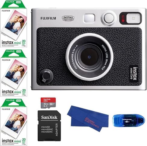 Fujifilm INSTAX MINI EVO Hybrid Instant Camera (Black) Bundle, Includes: 60 INSTAX Mini Film (60 Exposures), SanDisk 32GB MicroSDHC Memory Card and More (5 Items) in Saudi Arabia