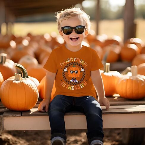 Toddler Baby Boys Halloween T-Shirt Coolest Pumpkin in The Patch Shirt Kid Funny Graphic Tee Spooky Season Tops in Saudi Arabia
