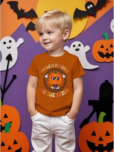 Toddler Baby Boys Halloween T-Shirt Coolest Pumpkin in The Patch Shirt Kid Funny Graphic Tee Spooky Season Tops in Saudi Arabia