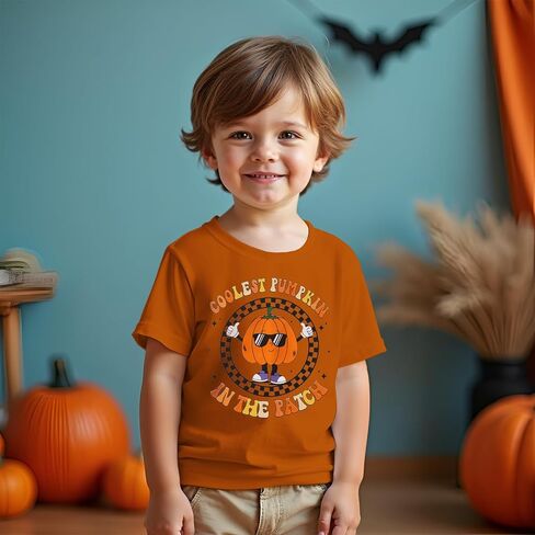 Toddler Baby Boys Halloween T-Shirt Coolest Pumpkin in The Patch Shirt Kid Funny Graphic Tee Spooky Season Tops in Saudi Arabia