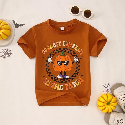 Toddler Baby Boys Halloween T-Shirt Coolest Pumpkin in The Patch Shirt Kid Funny Graphic Tee Spooky Season Tops in Saudi Arabia