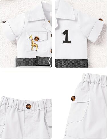 Idopip Safari أول عيد ميلاد للطفل Baby Boys Wild Jungle Animals Bults Top Shorts Hat Bandana Set Cake Smash Party Party in Kuwait