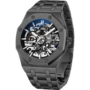 Tiong Mechanical Men's Watch Stainless Steel Automatic Skeleton Watch Waterproof Watches for Men Father’s Day Gift