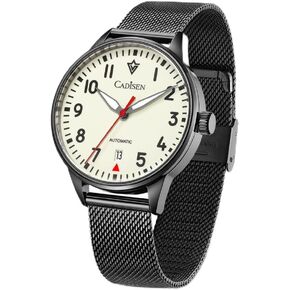 CADISEN New Pilot Men's Mechanical Watch, All Night Glow dial Japanese NH35 Movement, Casual Waterproof Watch