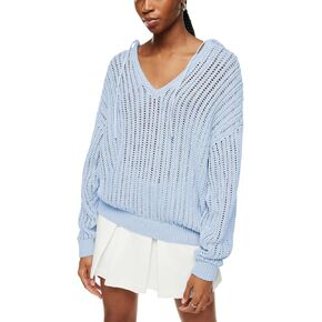 سترة نسائية بغطاء للرأس بأكمام طويلة من Sovoyontee، سترة كروشيه مجوفة للتغطية الشبكية، بلوفر علوي متماسك in Kuwait