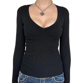 Fairycore y2k Knitted Sweater for Women Vintage Long Sleeve Rib Knit Pullover Top 2000s Retro Grunge Cottage Jumpers