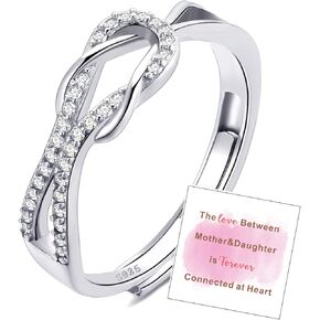 OOOPEL Sterling Silver Adjustable Ring S925 Silver Rings for Women Cubic Zirconia Twist Love Knot Dainty Ring Silver Minimalist Open Finger Rings Silver Thumb Sterling Silver Ring