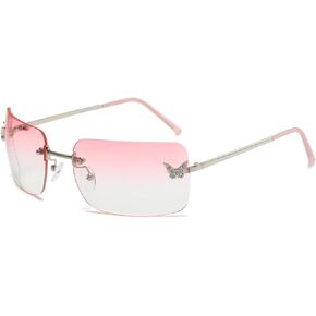 Trendy Rimless Sunglasses Mens Womens Rectangle Y2K sunglasses Vintage Shades