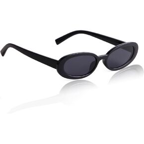 Mriendao Skinny Small Oval Sunglasses for Women Retro 90s Tinted Glasses Black Tortoiseshell Frame