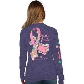 Simply Southern | Think Pink | Preppy and Stylish Women’s Denim Blue Relaxed-Fit Long Sleeve T-Shirt