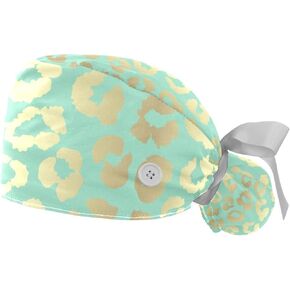 2 PCS Bouffant Cap with Button Ponytail Pouch Working Cap Sweatband Adjustable Surgical Cap Leopard Butterflies in Saudi Arabia