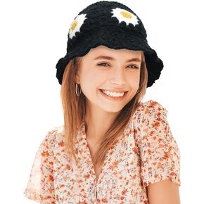 قبعة كروشيه عباد الشمس محبوكة قبعة بيني مصنوعة يدويًا للنساء في الصيف والسفر العصري in Kuwait