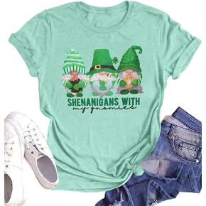 St. Patricks Day Shirt for Womens Cute Gnomes T-Shirt Shamrock Printed Shirts Short Sleeve Graphic Tees Tops