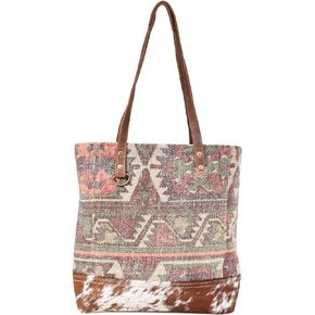 Myra Bag Sprinkle Upcycled Canvas & Cowhide Leather Tote Bag S-1595