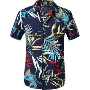 SSLR Mens Short Sleeve Button Down Shirts Hawaiian Shirts for Men