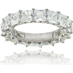 Hoops & Loops Sterling Silver Cubic Zirconia 4mm Princess-cut Eternity Band Ring