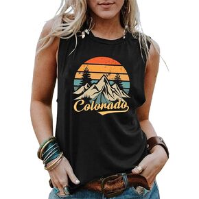 Hiking Shirts for Women Colorado Retro Mountain Tank Tops Casual Sleeveless Cute Graphic T Shirts Camping Gifts