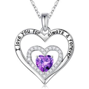 Iefil Forever Love Heart Necklaces Gifts for Women, 925 Sterling Silver Birthstone Necklace for Women Anniversary Valentines Day Gifts for Her Mothers Day Christmas Birthday Gifts for Women Mom Wife