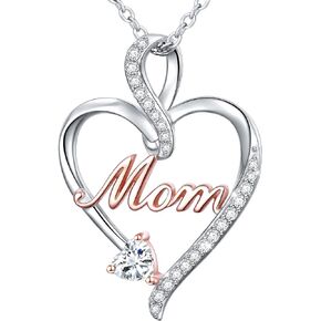 FLYOW 925 Sterling Silver Jewelry Engraved Always My Mother Forever My friend/I Love You to The Moon and Back Pendant Necklace for Women Girls Mom Wife Daughter Christmas Gift Love Heart Necklaces