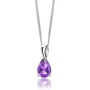 14K 585 White Gold Birthstone Pendant Necklace for Women - 925 Sterling Silver Chain Included - Created Sapphire, Created Emerald, Created Ruby, Natural Sky Blue Topaz, Natural Violet Amethyst