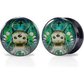 1 Pair Acrylic Solid Screw On Ear Plugs Tunnels Resin Allergy Free Stretcher Egyptian Cat Goddess Egypt Mythology Color Drawing For Women Men Body Piercing Jewelry