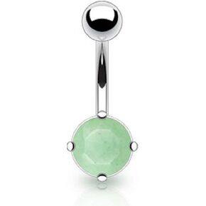Pierced Owl - 14GA 316L Surgical Steel Jade Semi Precious Stone Prong Set Belly Button Ring
