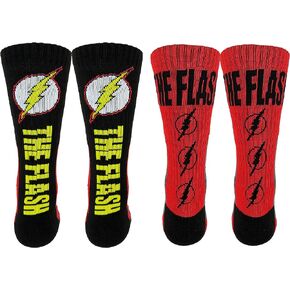DC Comics Flash Athletic Crew Socks 2 Pair Pack (One Size, Red/Black/Yellow)