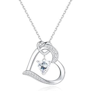 925 Sterling Silver Heart Necklace for Women White Gold Plated CZ Heart Pendant Necklace Birthday Mother's Day Valentine's Day Jewelry Gift