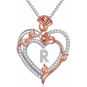 Iefil Valentines Day Gifts for Her - 925 Sterling Silver Rose Heart Initial Letter Necklace for Women Jewelry Valentines Day Anniversary Birthday Gifts for Her Mom Wife Girlfriend in Kuwait